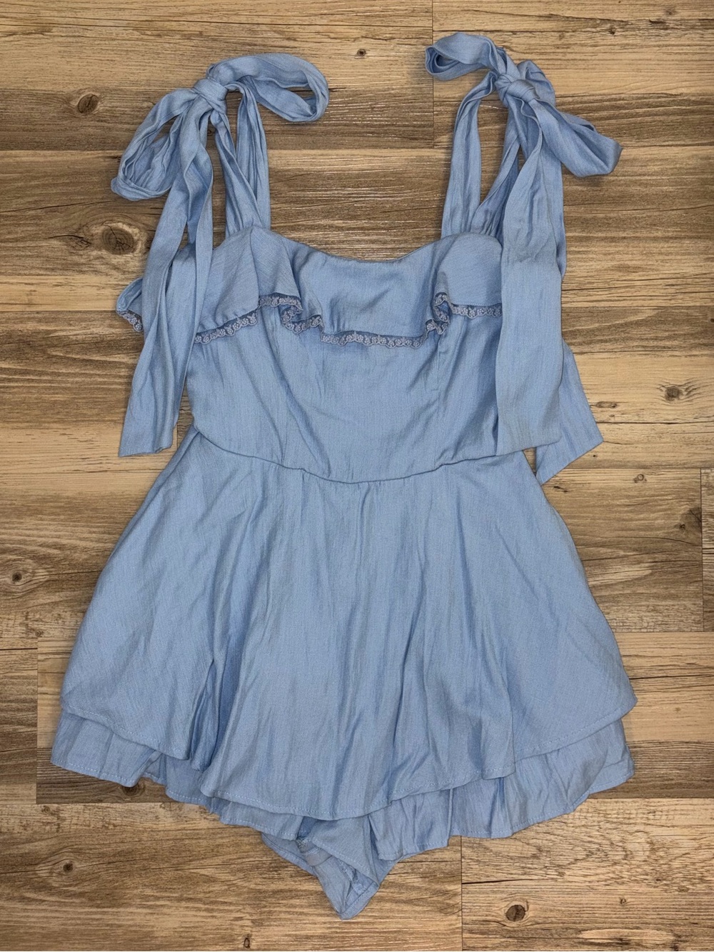 Francesca’s Blue Tie-Strap Romper